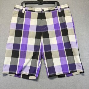Adidas Mens Plaid Golf Shorts Purple Black White Size 38x12 Check Performance